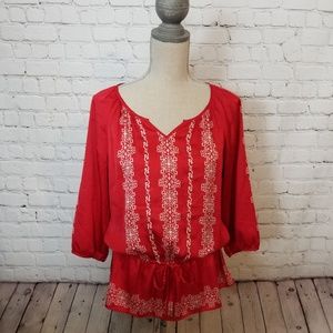 White House Black Market Red & White Pullover Top